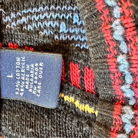 Vintage 90s Coogi-style Knit Stripe Sweater Black Red Orange Yellow Blue - Picture 4 of 4